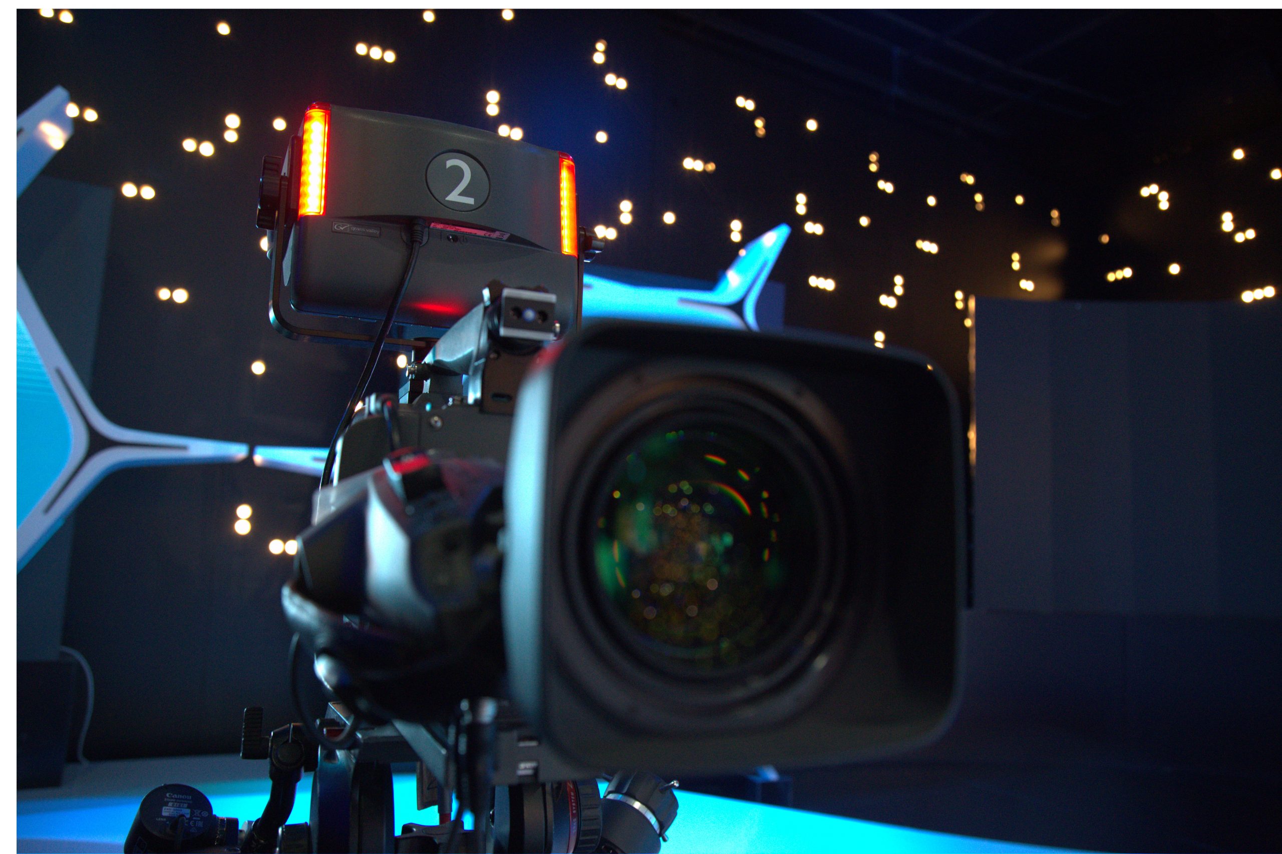 Studio camera 2 on a lit set