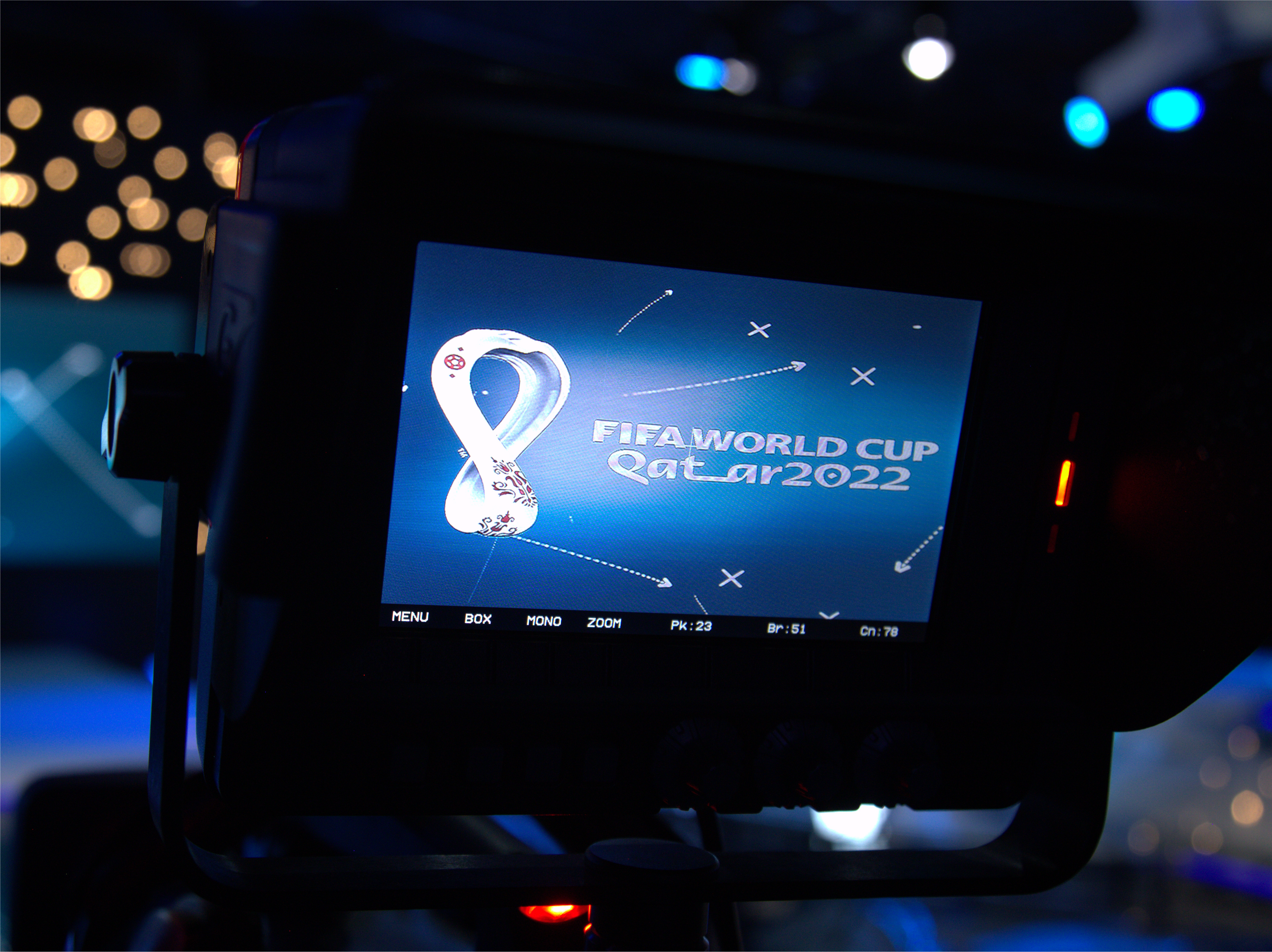 Broadcast graphics package on a camera monitor during a live show